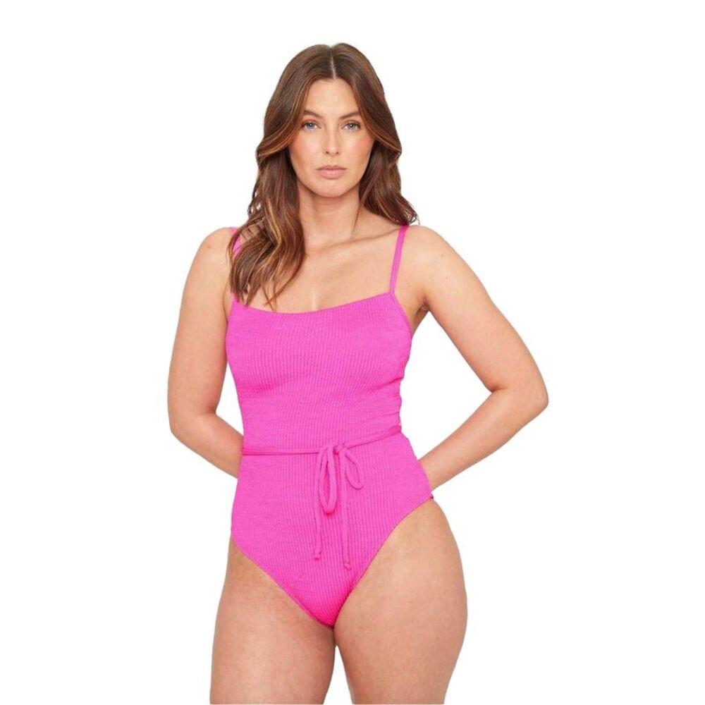 Be You Womens/Ladies Textured Belted One Piece Bathing Suit / Pink